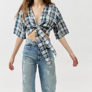 Urban Renewal Recycled Check Tie-Front Shirt